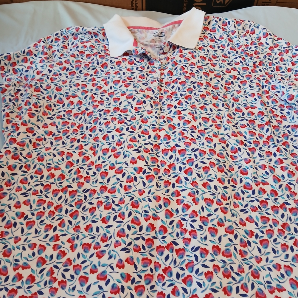 Basic Editions Floral Polo Shirt - Red, Blue, White